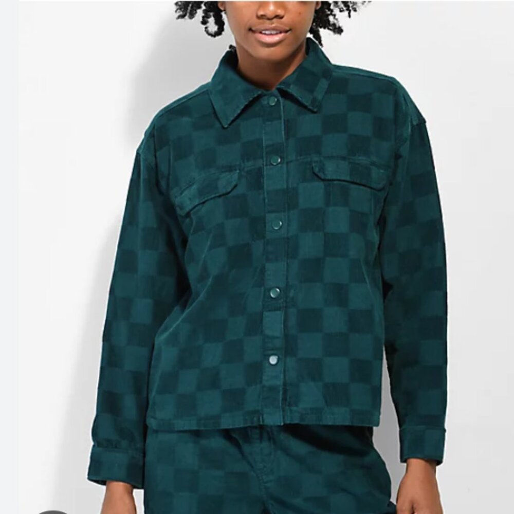 Check It Out corduroy shirt jacket in teal